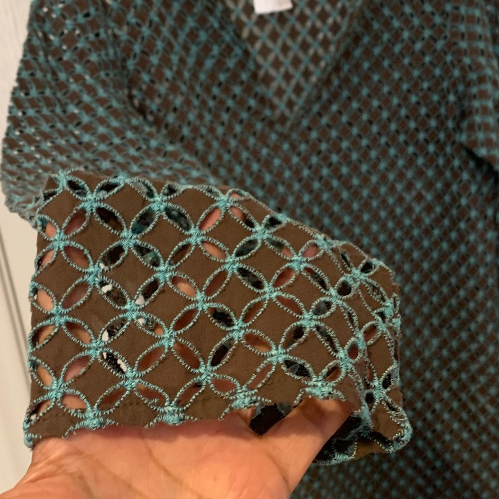 Sz L Tommy Bahama Brown and Teal Geometric summer pool party vacay Dress used - Picture 5 of 17